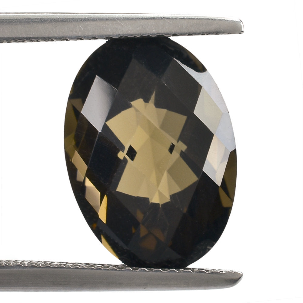 SMOKY QUARTZ CHECKER CUT (HIGH DOME) OVAL 14X10MM 6.18 Cts.