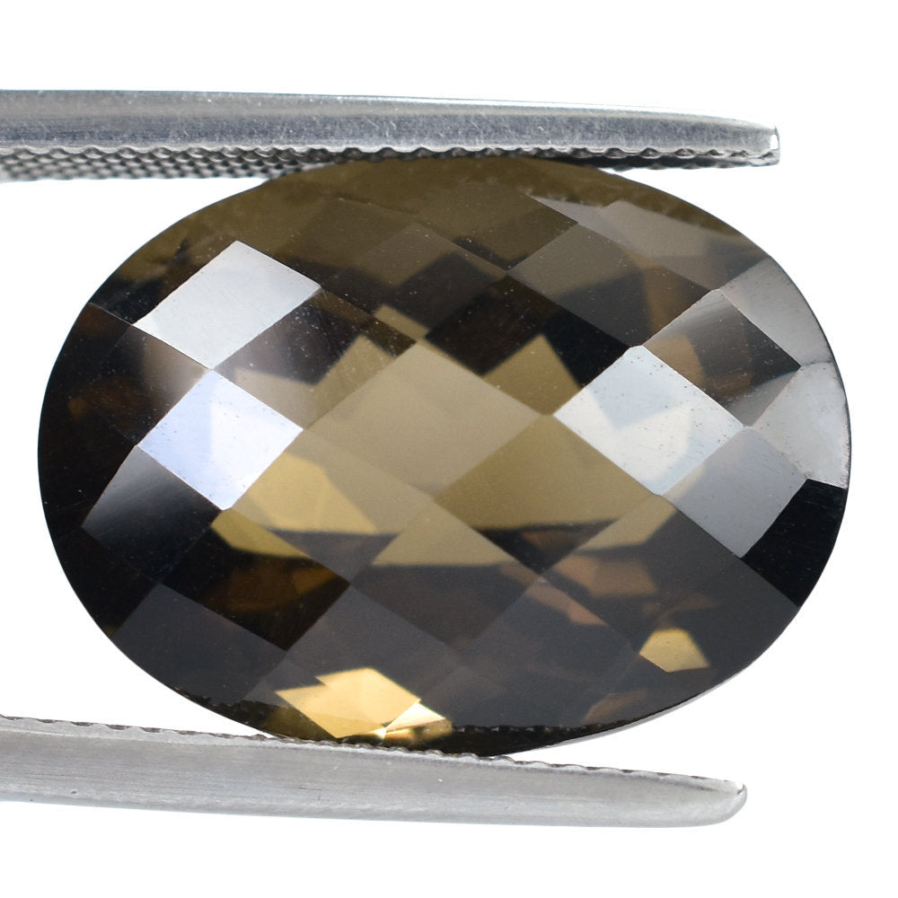 SMOKY QUARTZ CHECKER CUT (HIGH DOME) OVAL 20X15MM 21.08 Cts.