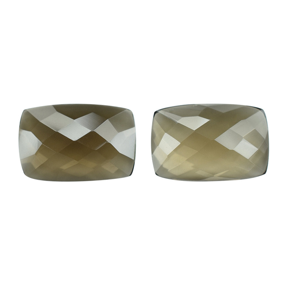 SMOKY QUARTZ CHECKER CUSHION CAB 15X10MM 4.68 Cts.