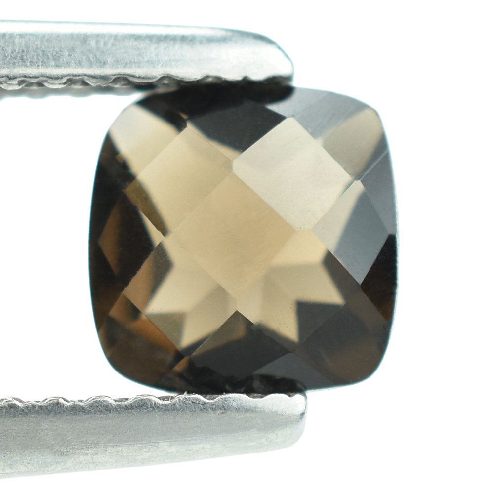 SMOKY QUARTZ CHECKER CUT CUSHION 6.00MM 0.88 Cts.