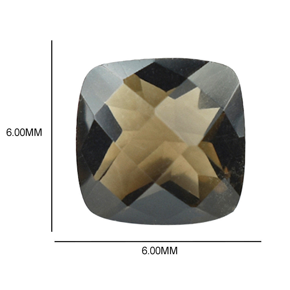 SMOKY QUARTZ CHECKER CUT CUSHION 6.00MM 0.88 Cts.