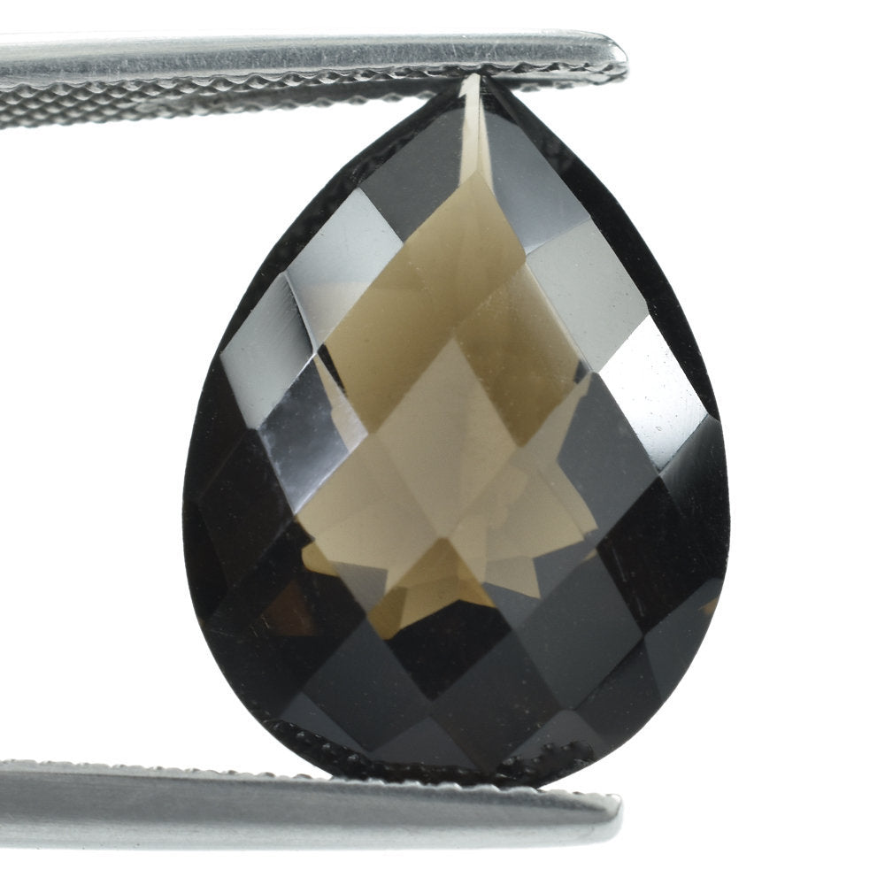 SMOKY QUARTZ CHECKER CUT PEAR 18X13MM 9.42 Cts.
