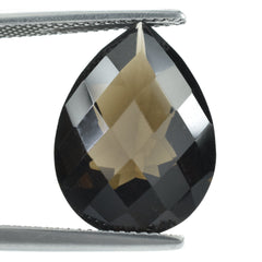 SMOKY QUARTZ CHECKER CUT PEAR 18X13MM 9.42 Cts.