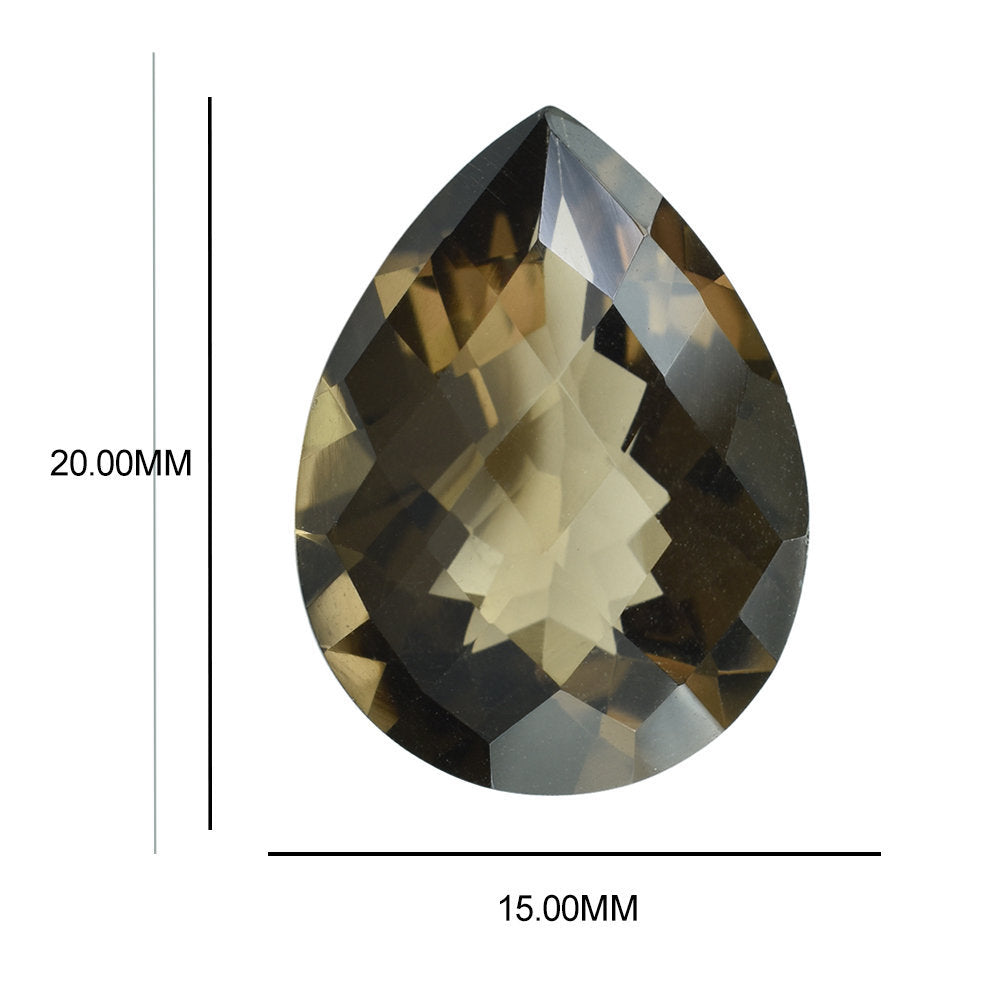 SMOKY QUARTZ CHECKER CUT PEAR 20X15MM 13.34 Cts.