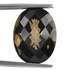 SMOKY QUARTZ CHECKER CUT OVAL (HIGH DOME) 20X15MM 20.90 Cts.