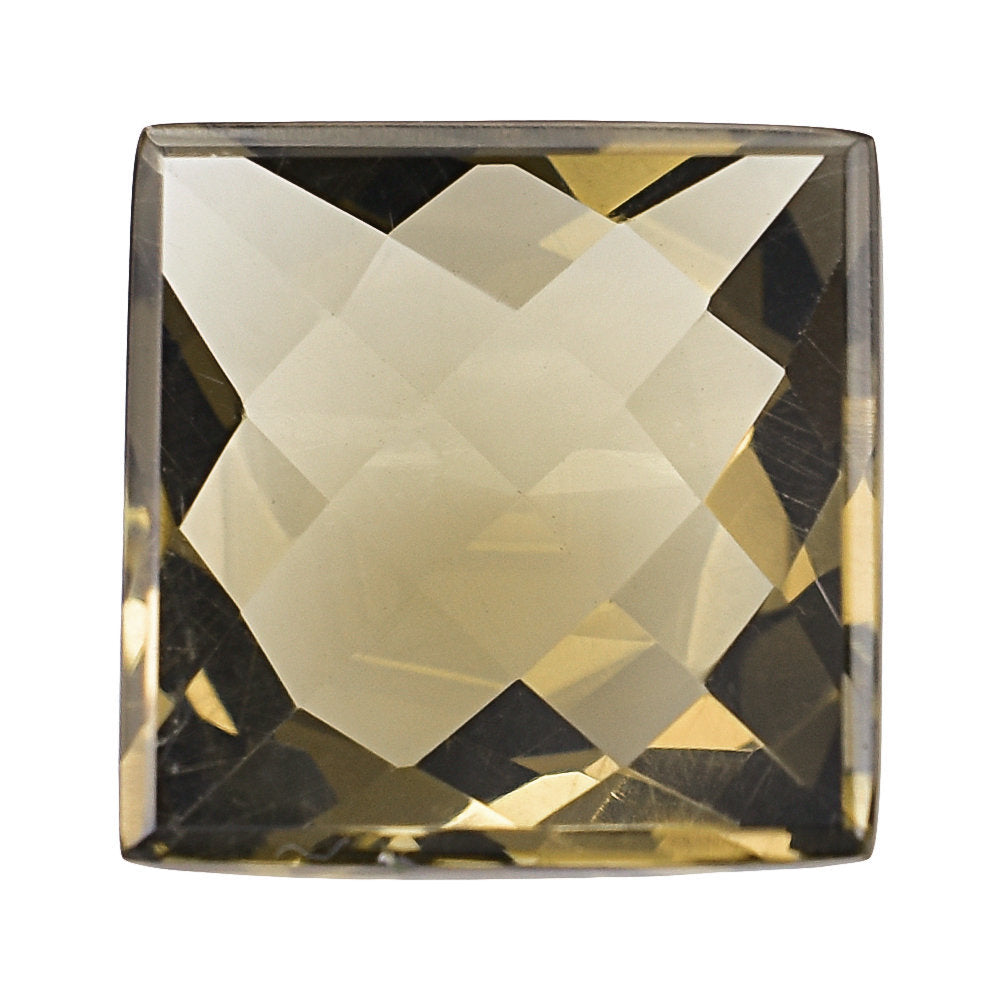 SMOKY QUARTZ CHECKER PYRAMID SQUARE CAB 15MM 11.79 Cts.