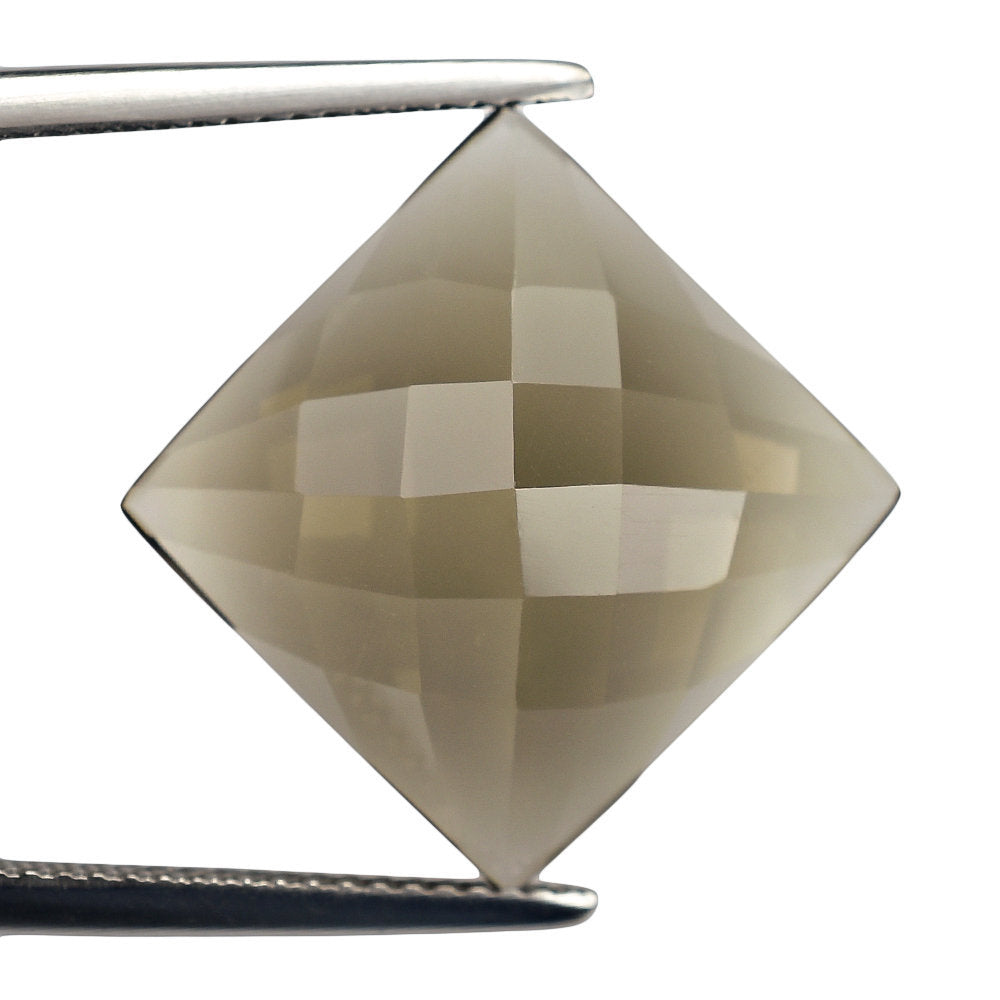 SMOKY QUARTZ CHECKER PYRAMID SQUARE CAB 15MM 11.79 Cts.