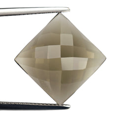 SMOKY QUARTZ CHECKER PYRAMID SQUARE CAB 15MM 11.79 Cts.