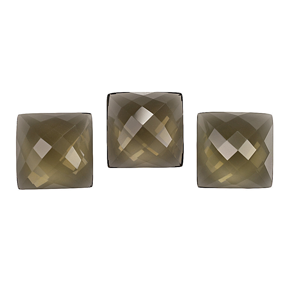SMOKY QUARTZ CHECKER PYRAMID SQUARE CAB 15MM 11.79 Cts.
