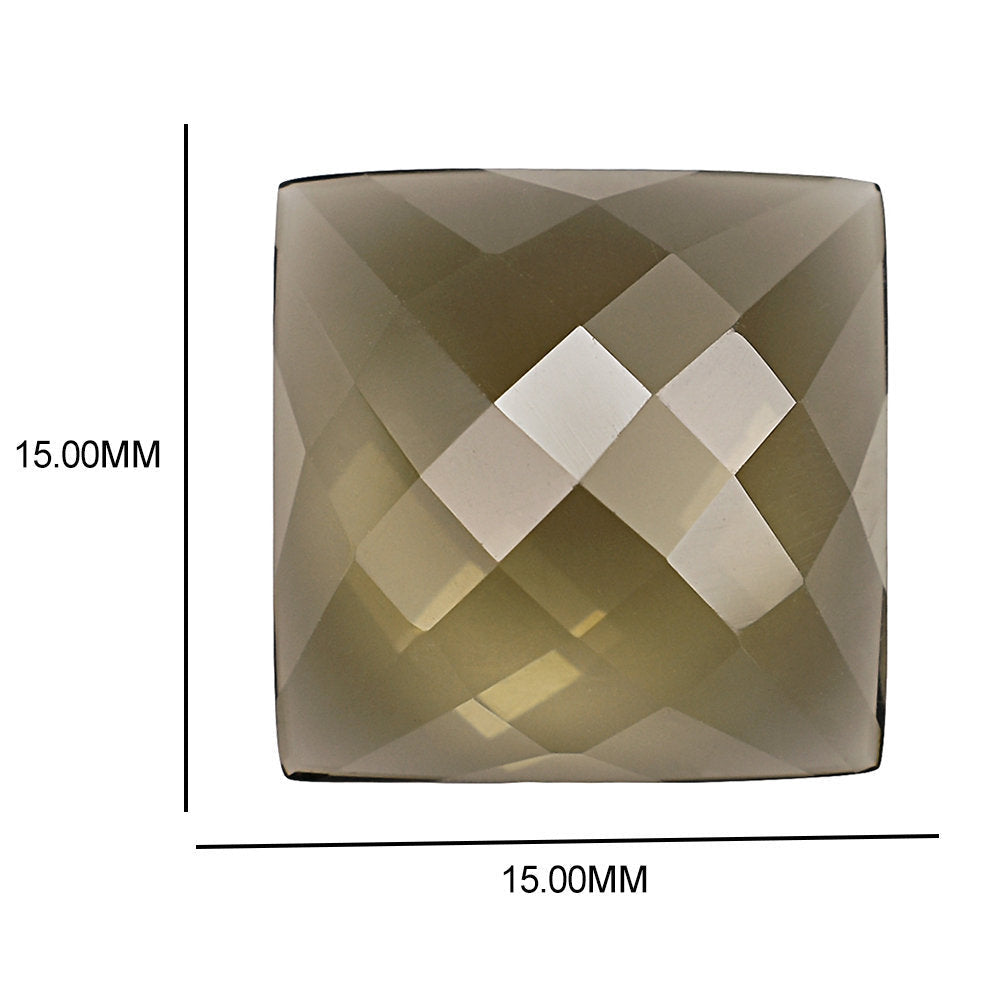 SMOKY QUARTZ CHECKER PYRAMID SQUARE CAB 15MM 11.79 Cts.