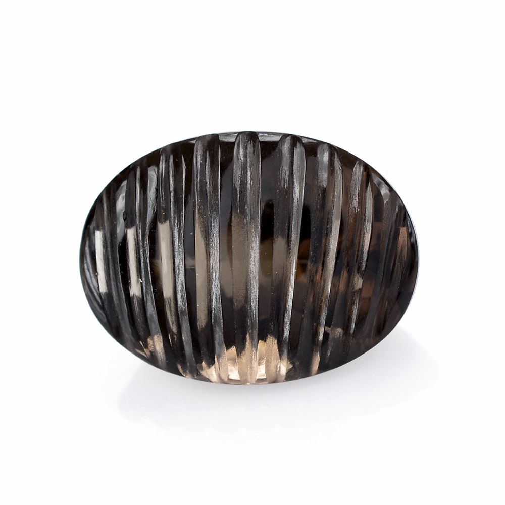 SMOKY QUARTZ CARVING ON TOP OVAL 16X12MM 7.98 Cts.