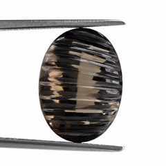SMOKY QUARTZ CARVING ON TOP OVAL 16X12MM 7.98 Cts.