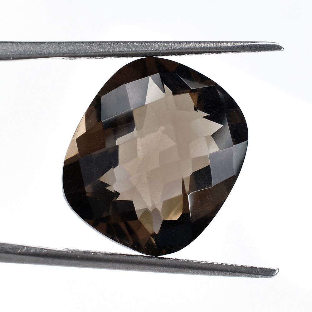 SMOKY QUARTZ CHECKER CUT CUSHION CAB 16X14MM 11.20 Cts.