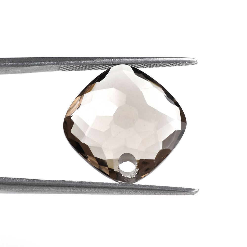 SMOKY QUARTZ HAMMERED CUT CUSHION (FULL DRILL) 14MM 7.33 Cts.