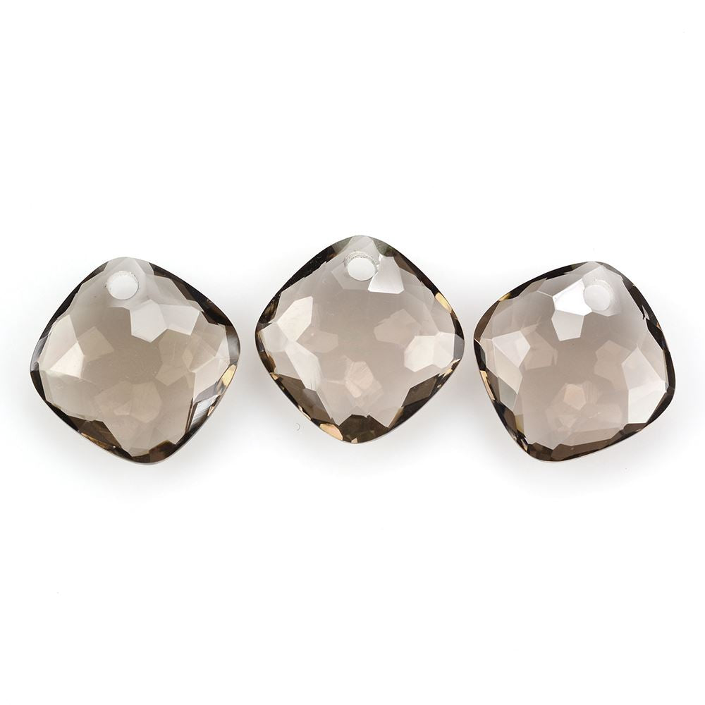 SMOKY QUARTZ HAMMERED CUT CUSHION (FULL DRILL) 14MM 7.33 Cts.