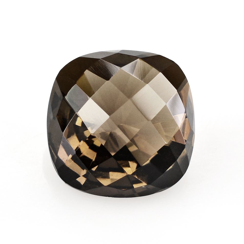 SMOKY QUARTZ CHECKER CUT ON TOP DIAMOND CUT BACK CUSHION 14MM 10.74 Cts.