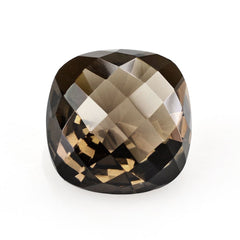SMOKY QUARTZ CHECKER CUT ON TOP DIAMOND CUT BACK CUSHION 14MM 10.74 Cts.