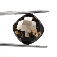 SMOKY QUARTZ CHECKER CUT ON TOP DIAMOND CUT BACK CUSHION 14MM 10.74 Cts.