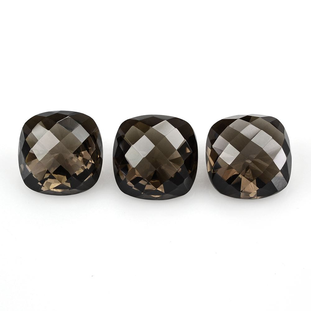 SMOKY QUARTZ CHECKER CUT ON TOP DIAMOND CUT BACK CUSHION 14MM 10.74 Cts.