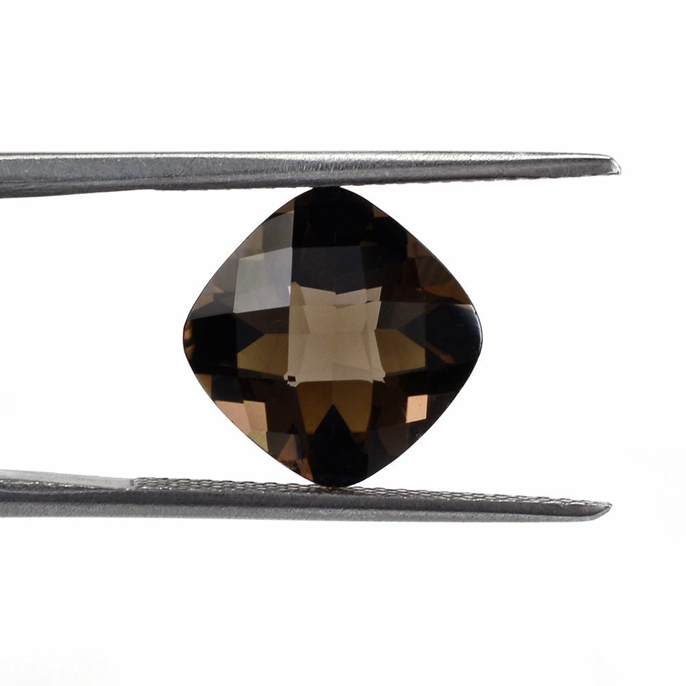 SMOKY QUARTZ CHECKER CUT CUSHION 10MM 3.95 Cts.