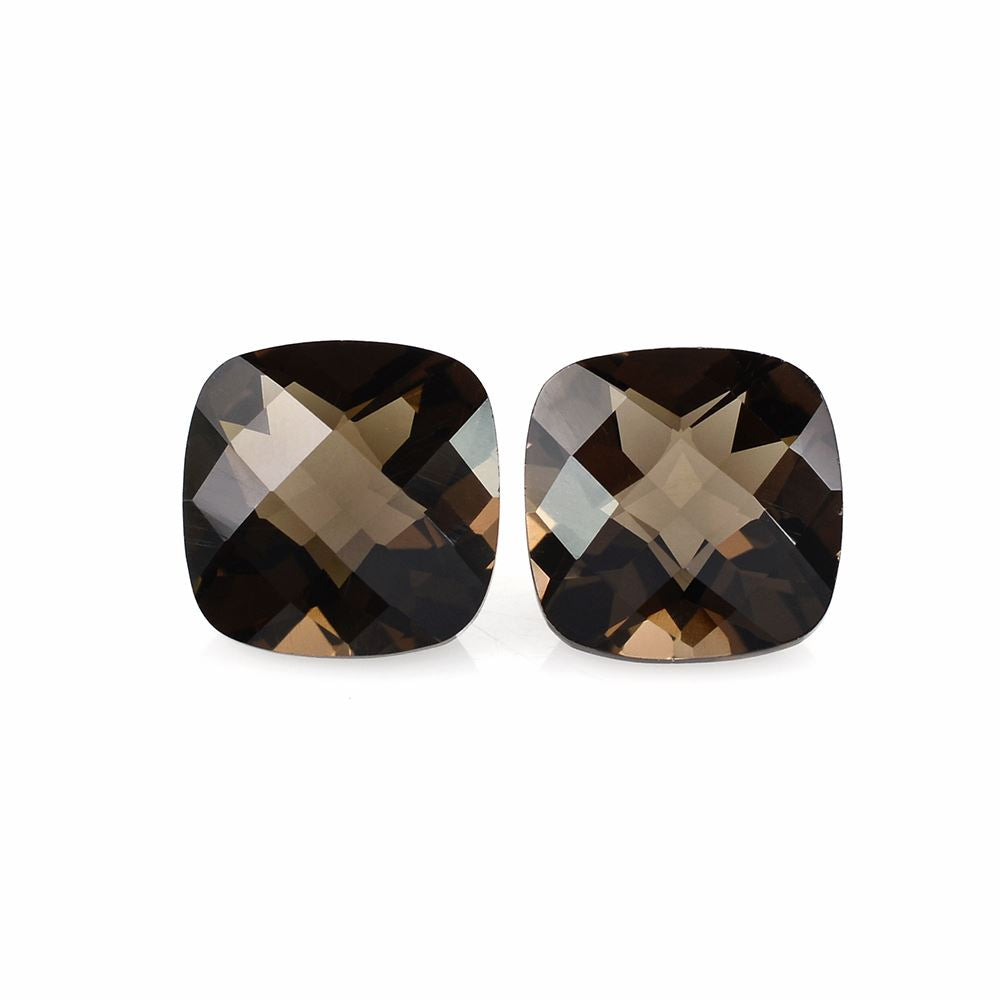 SMOKY QUARTZ CHECKER CUT CUSHION 10MM 3.95 Cts.