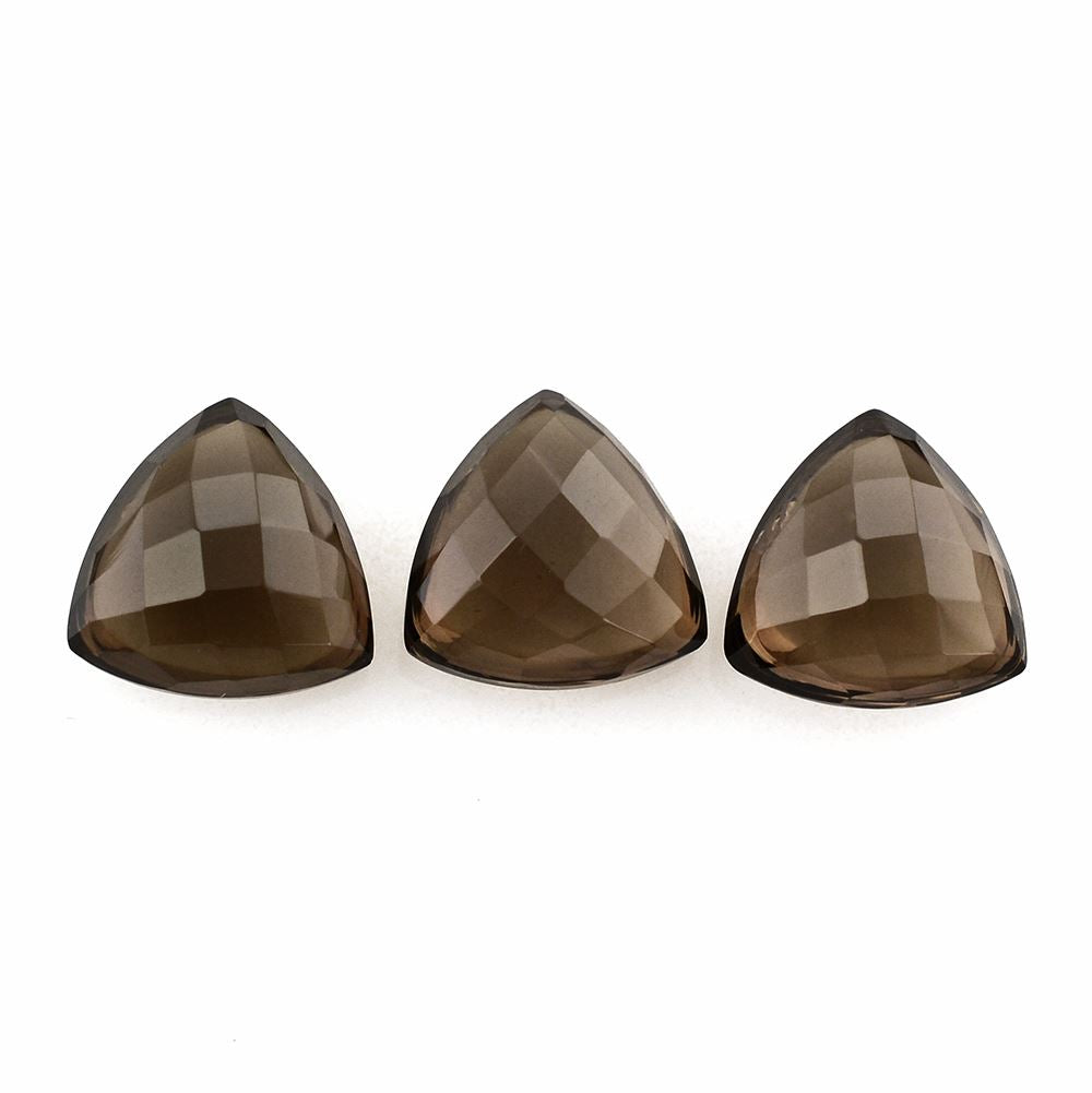 SMOKY QUARTZ BUFFTOP CHECKER CUT BACK TRILLION 10MM 3.38Cts.
