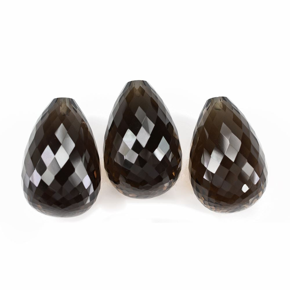 SMOKY QUARTZ FACETED DROPS (HALF DRILL) 24X16MM 42.16Cts.