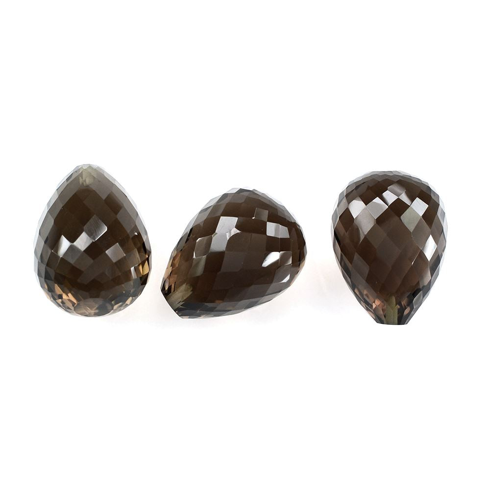 SMOKY QUARTZ FACETED DROPS (HALF DRILL) 16X12MM 15.86Cts.