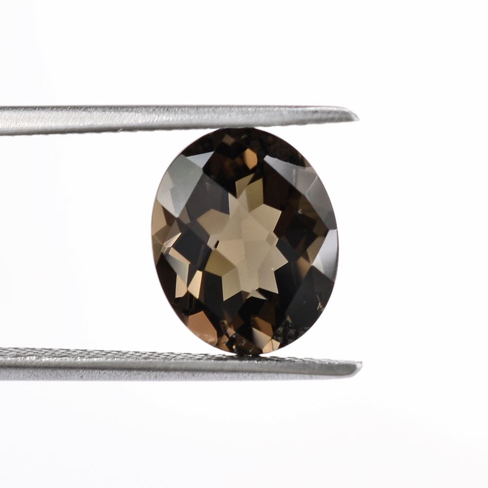 SMOKY QUARTZ CHECKER CUT OVAL 11X9MM 9.96 Cts.