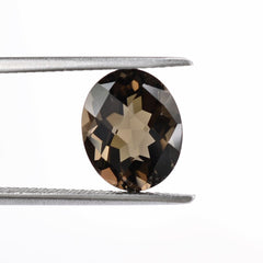 SMOKY QUARTZ CHECKER CUT OVAL 11X9MM 9.96 Cts.