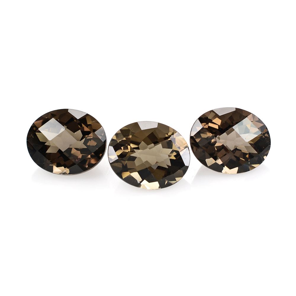 SMOKY QUARTZ CHECKER CUT OVAL 11X9MM 9.96 Cts.