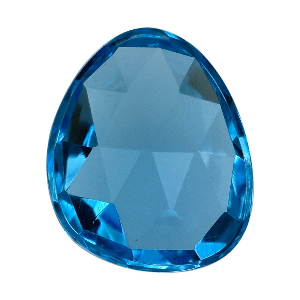 SWISS BLUE TOPAZ CUT ROSE CUT IRREGULAR TRILLION CAB 13X11MM 6.60 Cts.