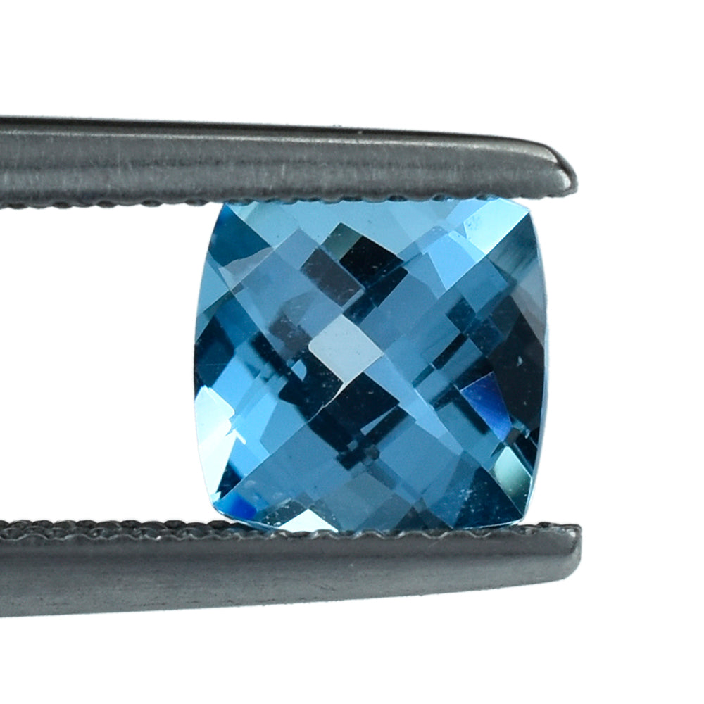 SWISS BLUE TOPAZ CHECKER CUT CUSHION 7.00MM 1.86 Cts.