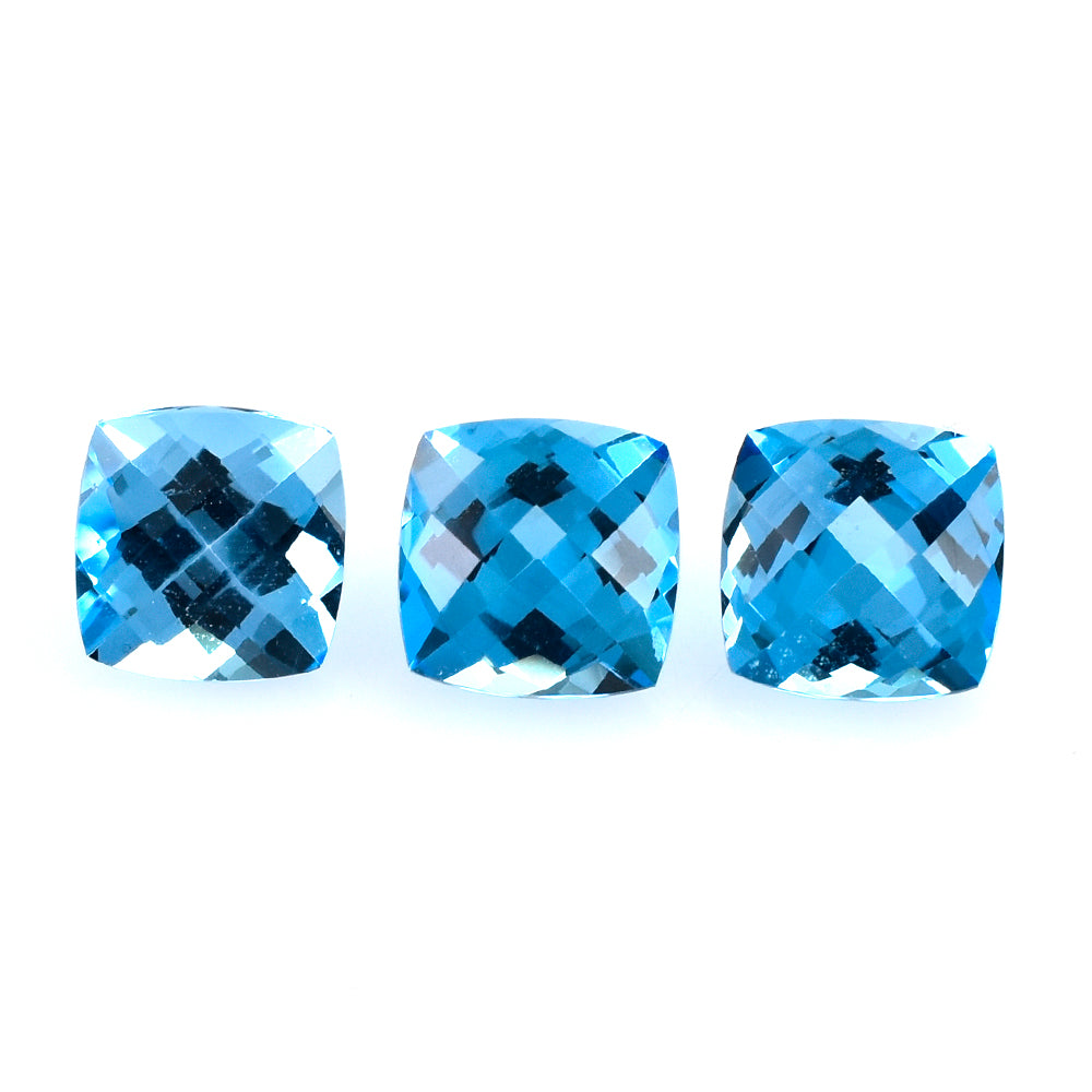 SWISS BLUE TOPAZ CHECKER CUT CUSHION 7.00MM 1.86 Cts.