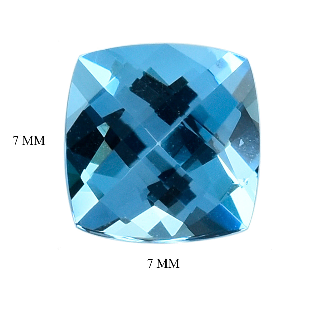 SWISS BLUE TOPAZ CHECKER CUT CUSHION 7.00MM 1.86 Cts.