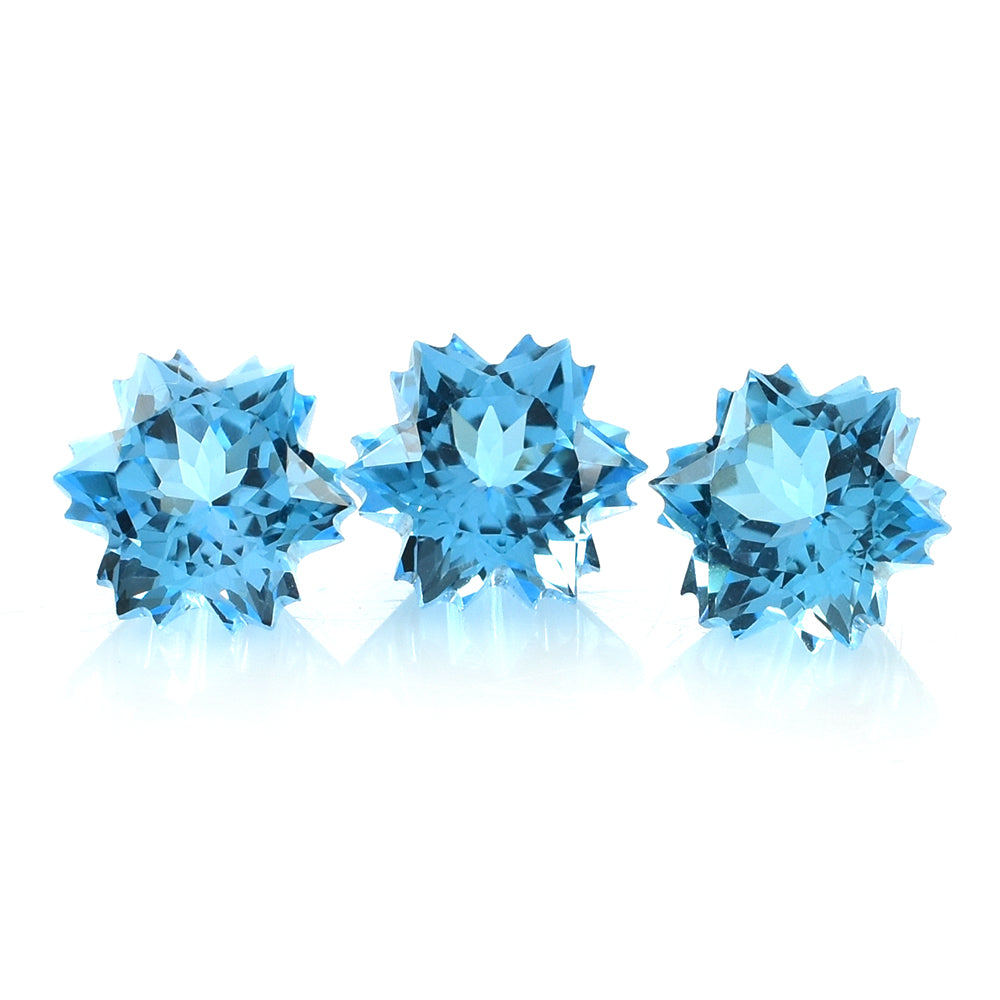 SWISS BLUE TOPAZ CUT SNOWFLAKE SHAPE 8MM 2.72 Cts.