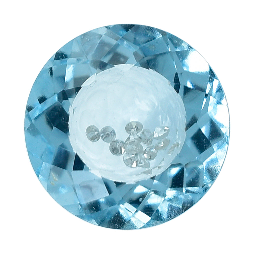 SWISS BLUE TOPAZ WITH INSIDE DIAMOND CUT ROUND  10MM 4.44 Cts.