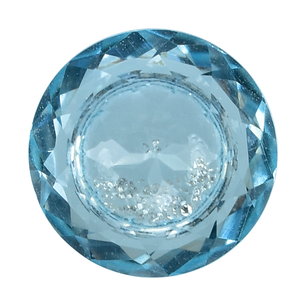 SWISS BLUE TOPAZ WITH INSIDE DIAMOND CUT ROUND  10MM 4.44 Cts.