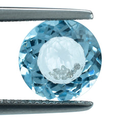 SWISS BLUE TOPAZ WITH INSIDE DIAMOND CUT ROUND  10MM 4.44 Cts.