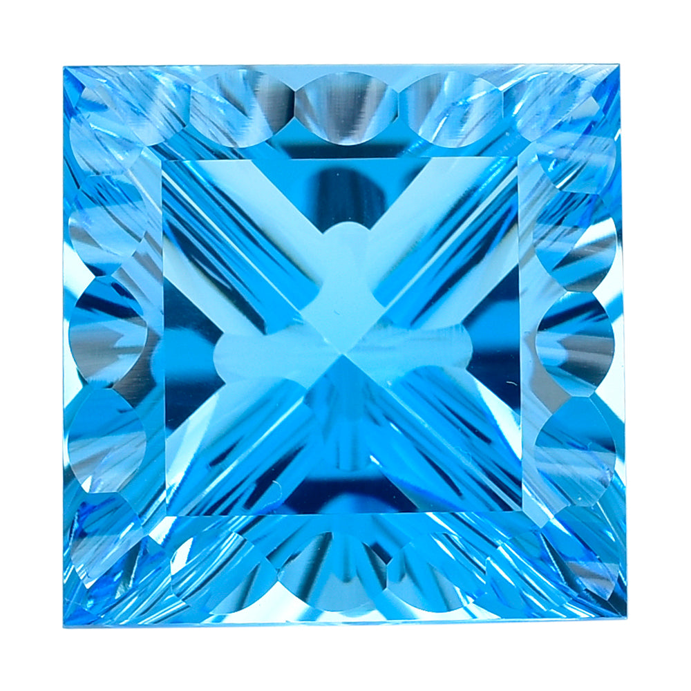 SWISS BLUE TOPAZ CONCAVE CUT SQUARE 20MM 43.05 Cts.