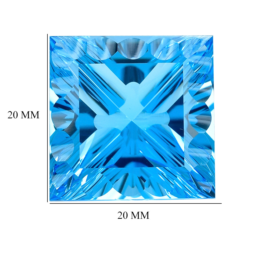 SWISS BLUE TOPAZ CONCAVE CUT SQUARE 20MM 43.05 Cts.