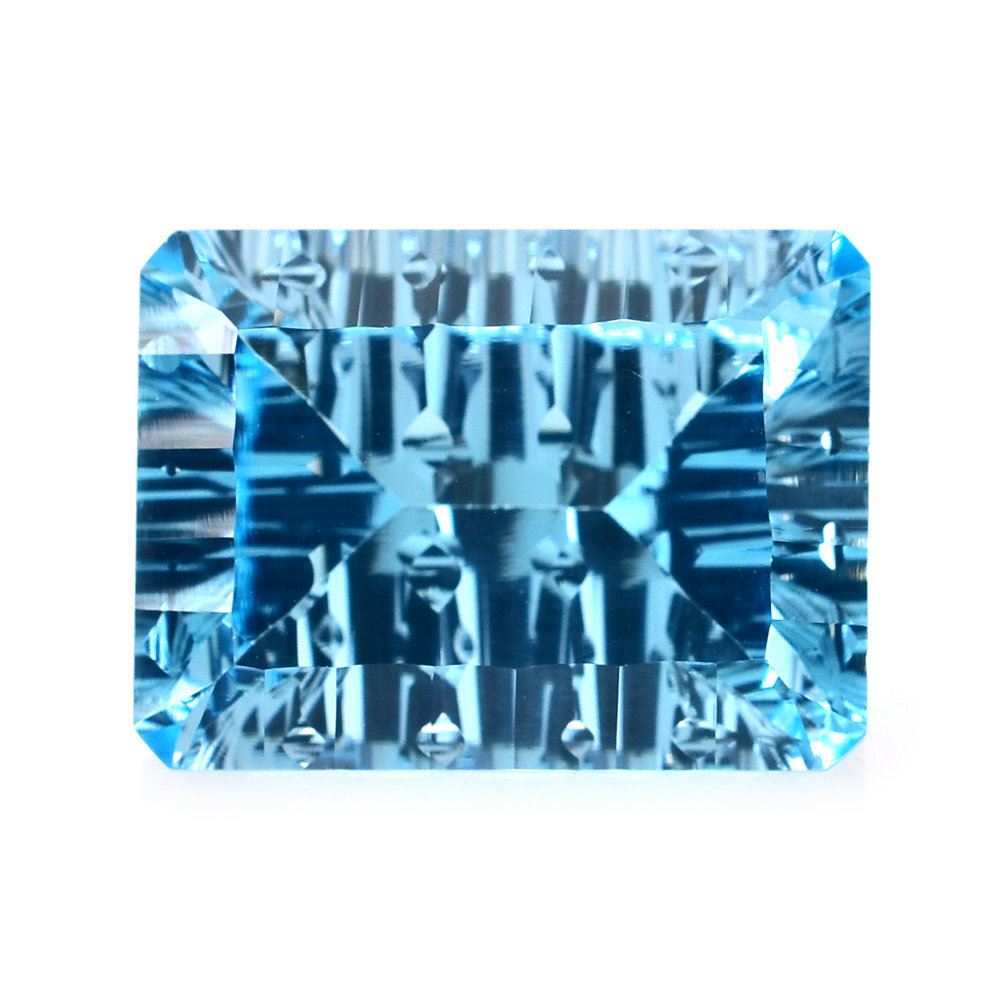 SWISS BLUE TOPAZ FANCY CUT OCTAGON (DES#41) CONCAVE SPENDOR CUT (BLUE/CLEAN) 16X12MM 13.60 Cts.