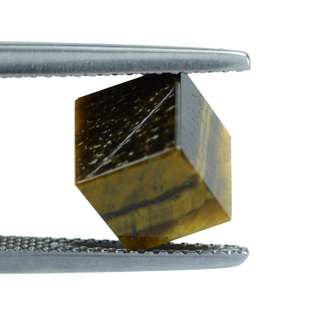 YELLOW TIGER'S EYE QUARTZ PLAIN CUBE 7MM 4.65 Cts.