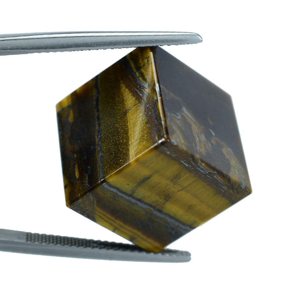 YELLOW TIGER'S EYE QUARTZ PLAIN CUBE 15MM 46.67 Cts.