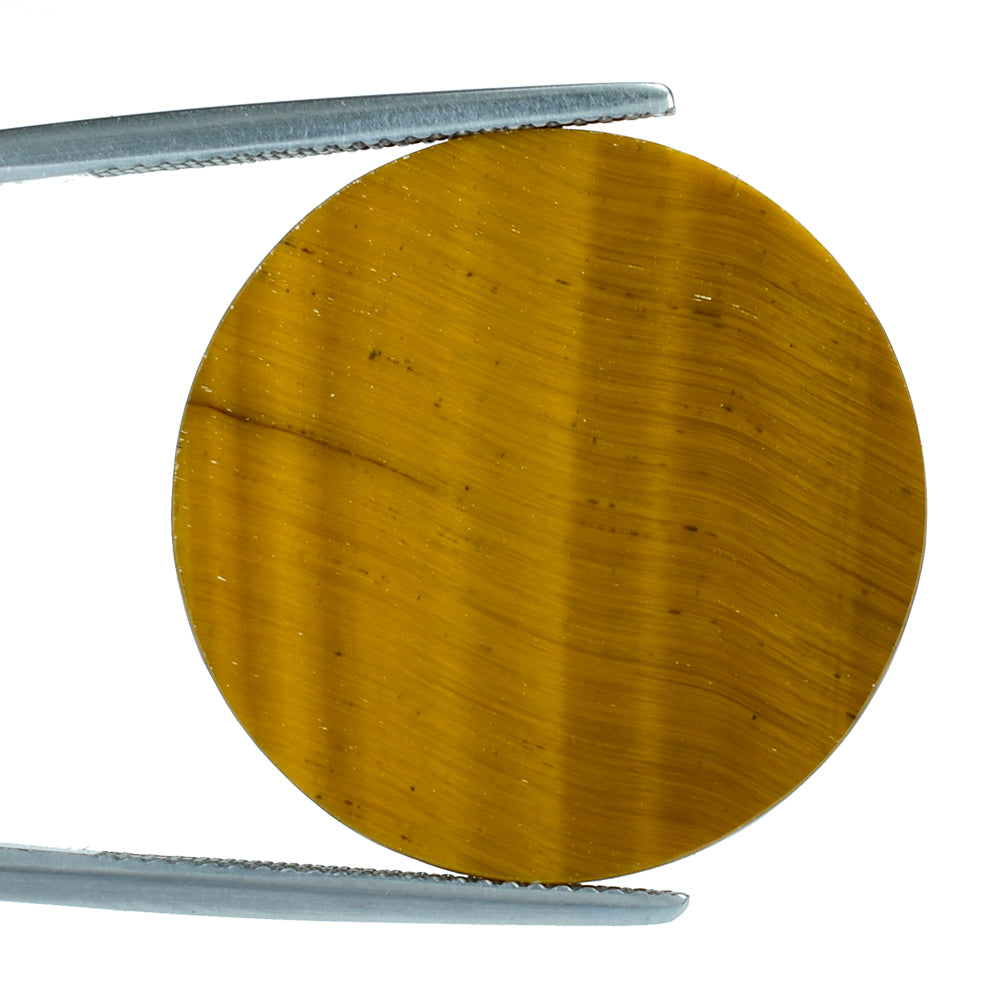 YELLOW TIGER EYE FLAT DISC ROUND (OPAQUE)(CLEAN) 24.80X24.80 MM 19.96 CTS