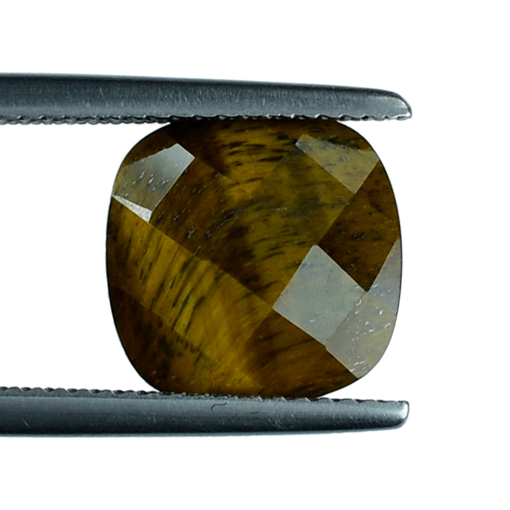 YELLOW TIGER'S EYE QUARTZ CHECKER CUT CUSHION 11MM 4.32 Cts.