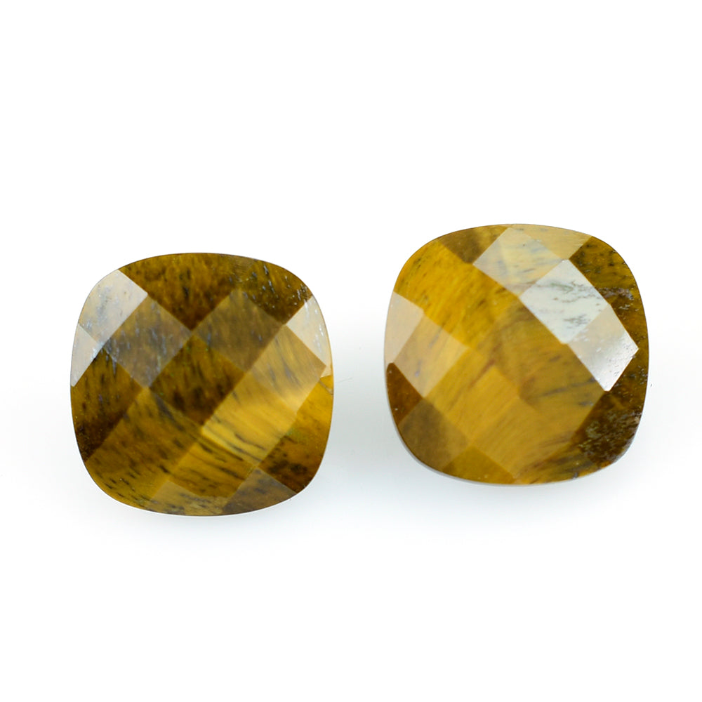 YELLOW TIGER'S EYE QUARTZ CHECKER CUT CUSHION 11MM 4.32 Cts.