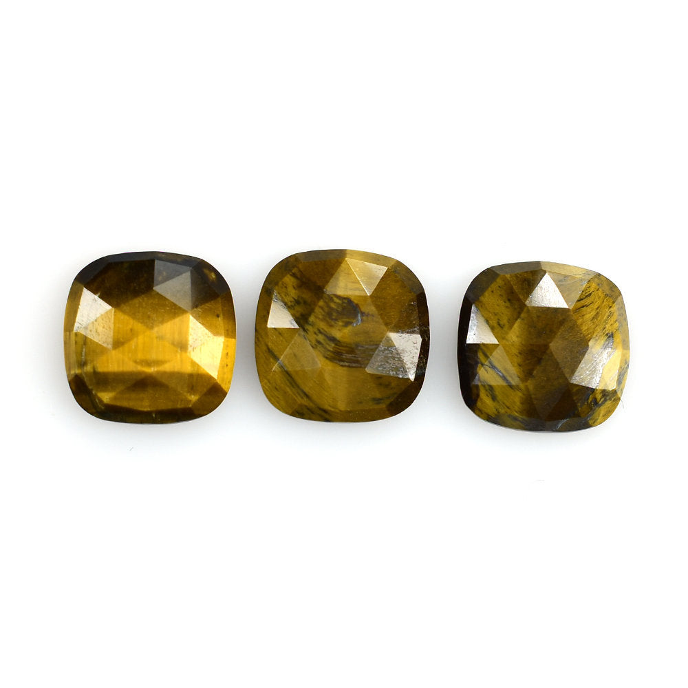 YELLOW TIGER'S EYE QUARTZ ROSE CUT CUSHION CAB (FLAT) 12MM 4.61 Cts.