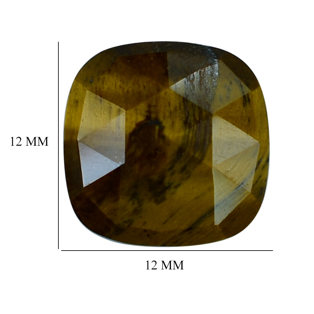 YELLOW TIGER'S EYE QUARTZ ROSE CUT CUSHION CAB (FLAT) 12MM 4.61 Cts.