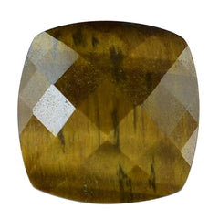 YELLOW TIGER'S EYE QUARTZ CHECKER CUT CUSHION 12MM 5.38 Cts.